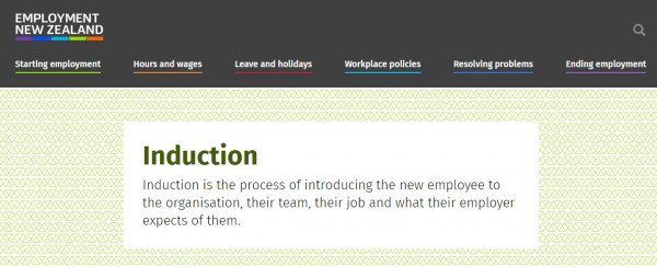 Employment NZ Induction of new employees