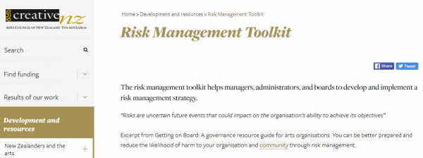 Creative NZ Risk Management Toolkit